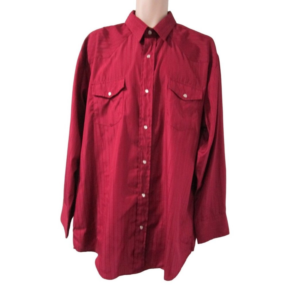 Roper Burgandy Damask Stripe White Pearl Snap Western Cowboy Shirt GUC 2XL